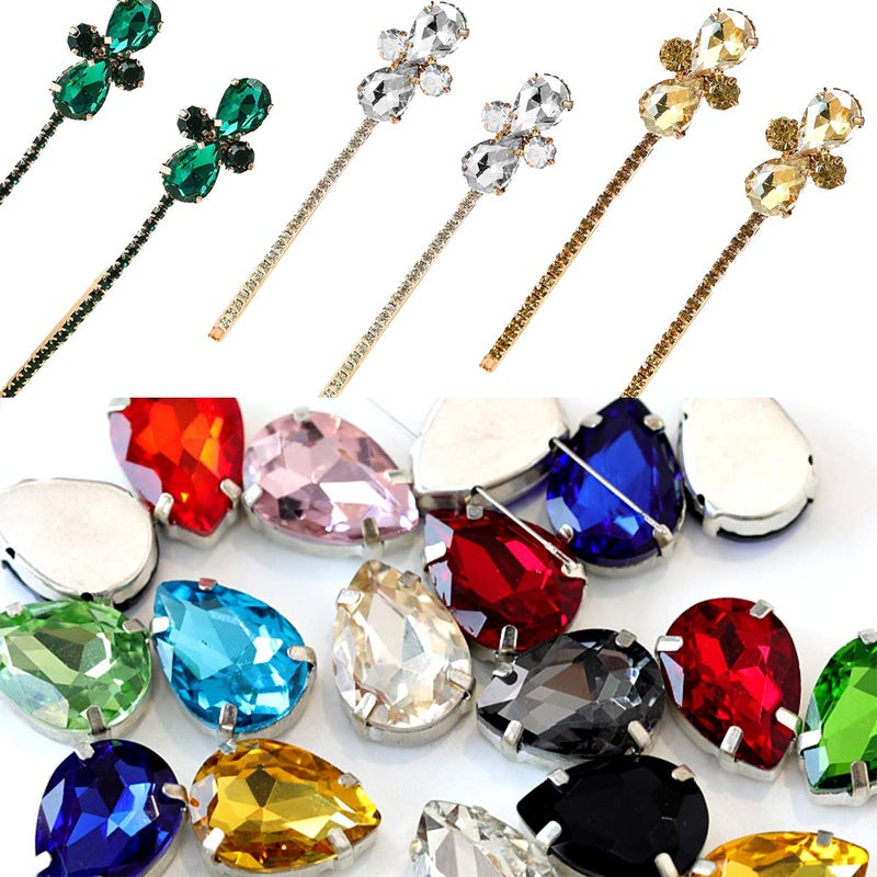 Jyukan Gold Teardrop Rhinestones 50 PCS 13x18 mm Flatback Rhinestones Sew on with Settings for Clothes Crafts Projects - Image 4